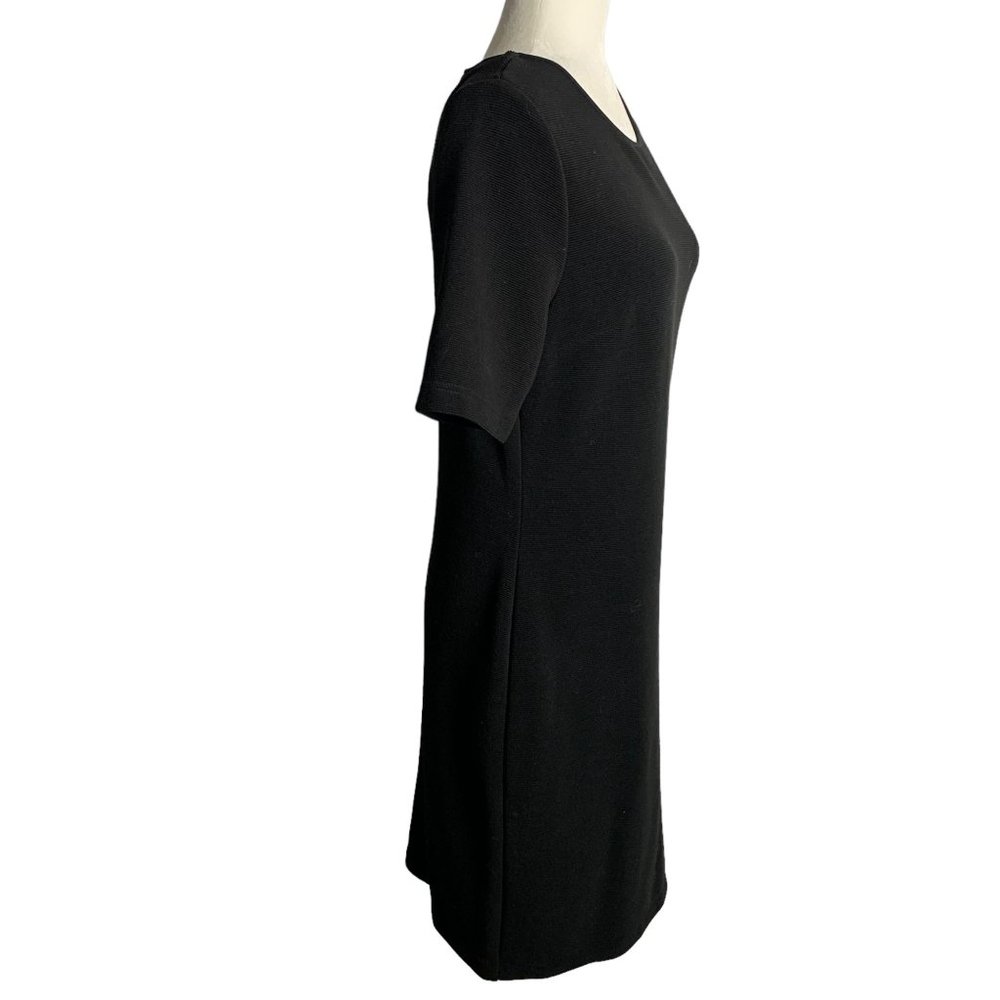 Mario Serrani Ribbed Knit Sheath Dress M Black Short Sleeves Knee Length Stretch - Picture 5 of 6
